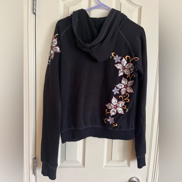 Delicious brand black zip up hoodie with sequin flowers. Size Medium. - Picture 3 of 4